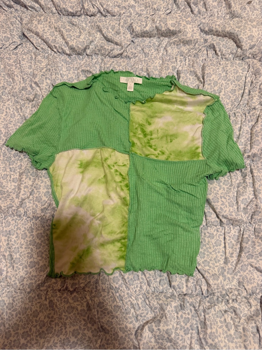 Abound Green Patchwork Ribbed Tie-Dye Crop Top